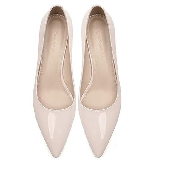 New CosyFever Women Size 7.5W Wide Tan 2.6" Heel Pointed Toe Slide On Pump Shoes - Picture 4 of 6